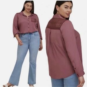 Torrid Mauve Button-Up Blouse with Lace Details Size 0